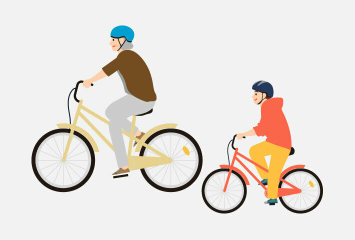 自転車に乗る子どもと高齢者