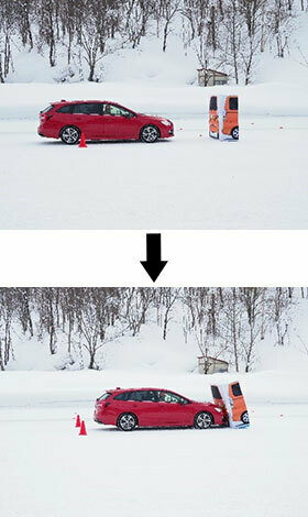 圧雪路(30km/h)で衝突被害軽減ブレーキが作動した際
