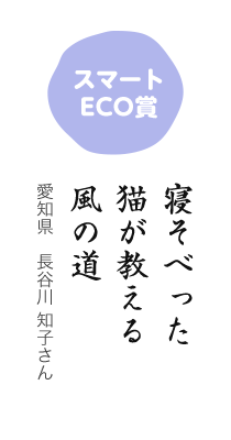 スマートECO賞／寝そべった 猫が教える 風の道／愛知県 長谷川 知子さん