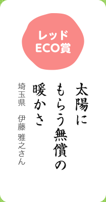 レッドECO賞／太陽に もらう無償の 暖かさ／埼玉県 伊藤 雅之さん