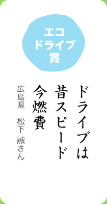 エコドライブ賞／ドライブは 昔スピード 今燃費／広島県　松下 誠さん