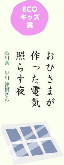 ECOキッズ賞／おひさまが 作った電気 照らす夜／石川県 早川 律樹さん