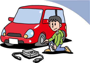 イラスト：タイヤパンク応急修理